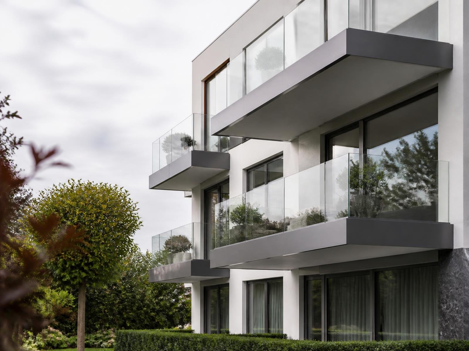 Contemporary residence with Balconex-style glass balconies